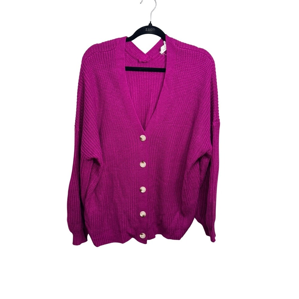 ANDRÉE BY UNIT Fuchsia‎ Pink Chunky Knit Button Front Cardigan Sweater 2X Cozy